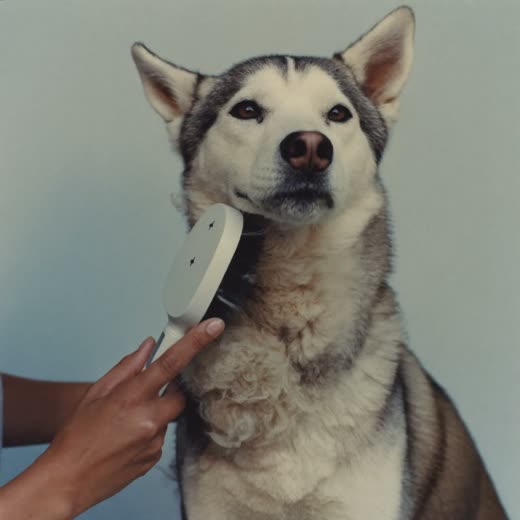 Husky being de-shed with a slicker brush